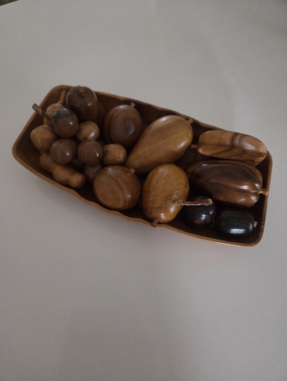 Vintage MCM Hand Carved Wooden Fruit & Bowl